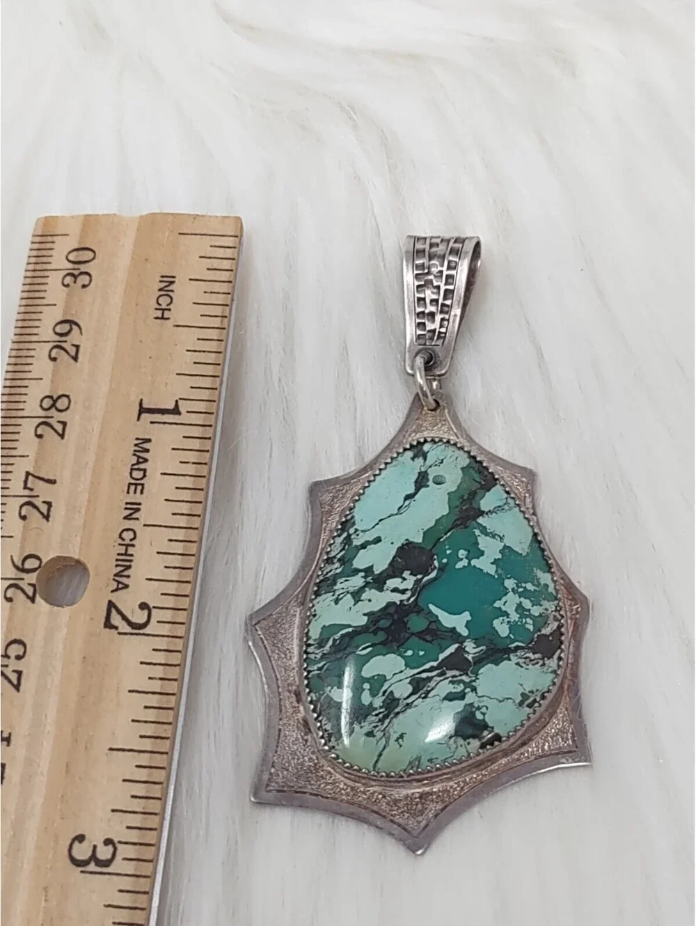 925  Sterling Sonoran Green Turquoise Shield Pendant 21.8g